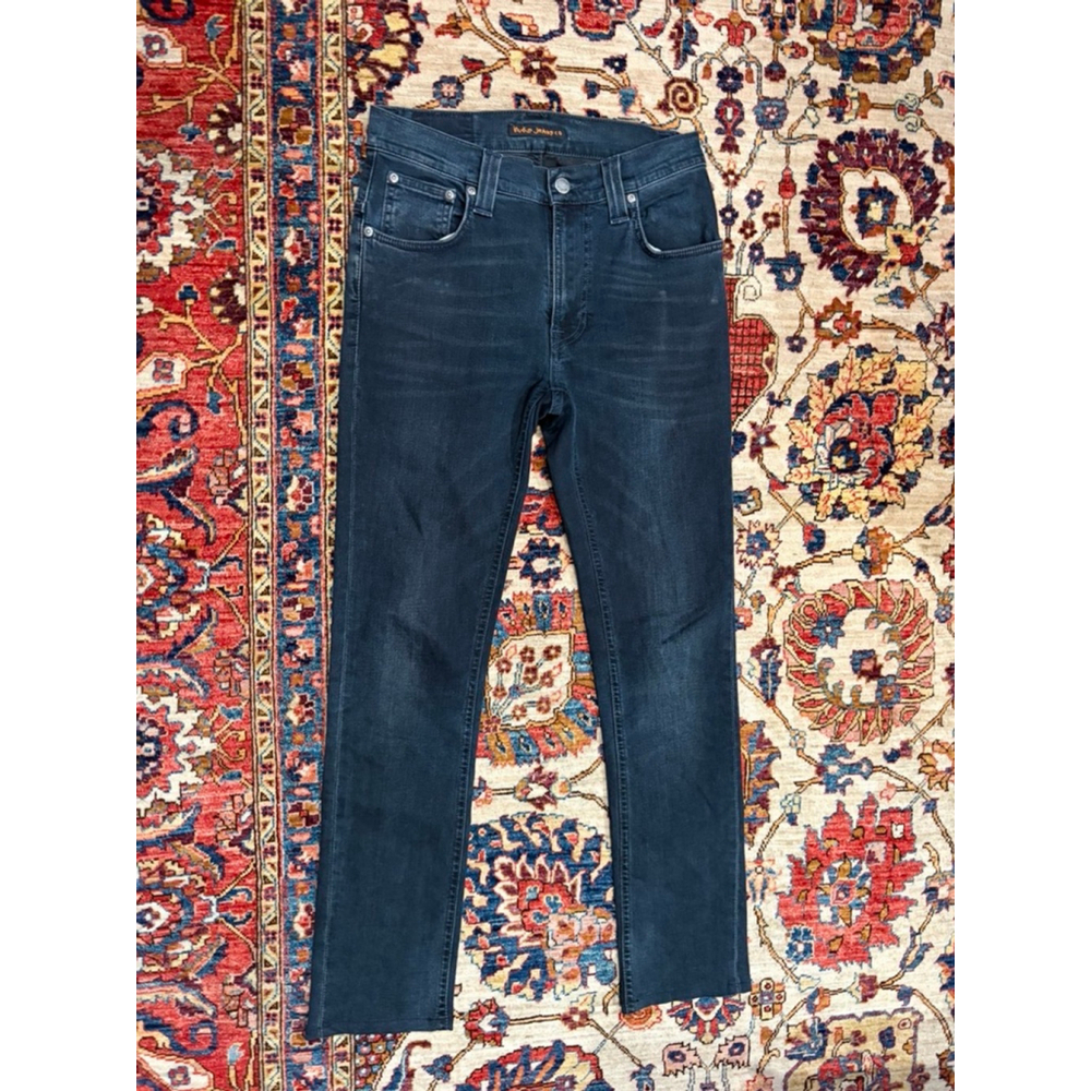 Nudie Jeans Thin Finn Organic Blue Strike Slim Skinny Dark Wash Size 29x32